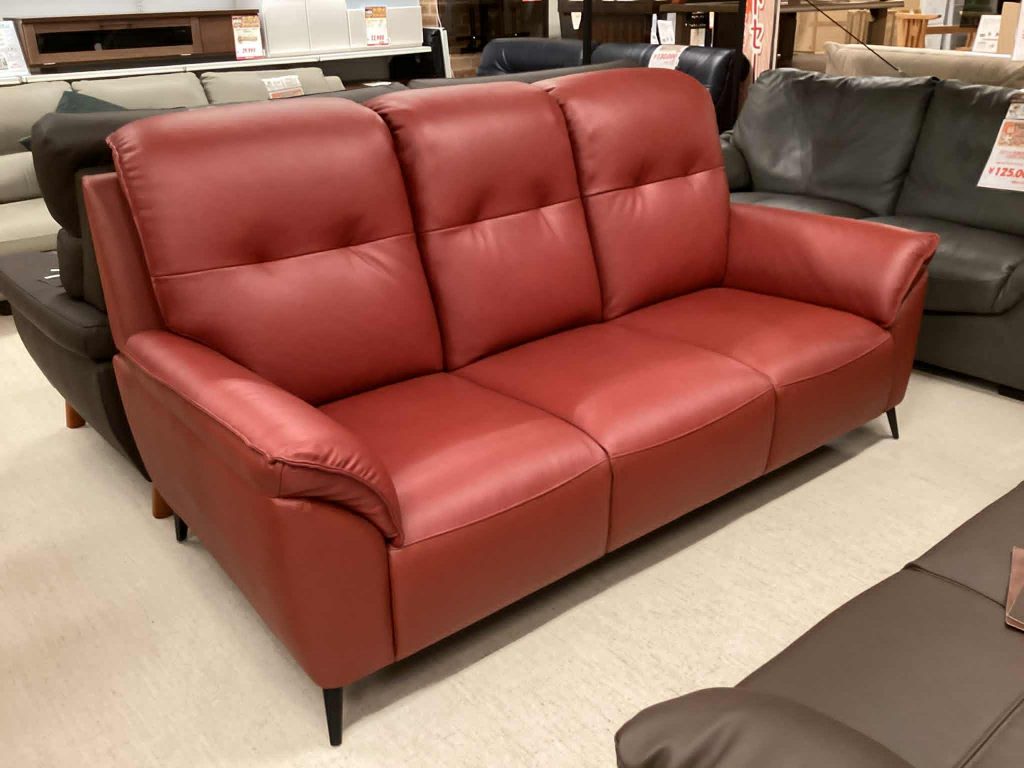 【西岡店　展示現品】革張り３Ｐソファ　7260A1