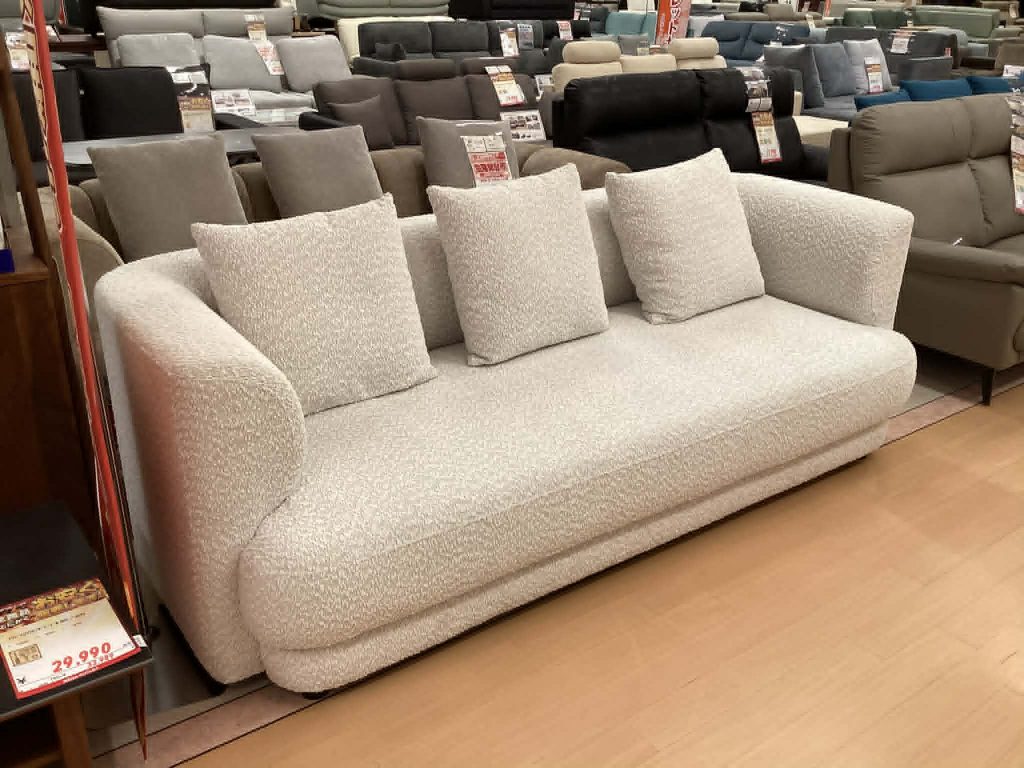 【西岡店　展示現品】布張り３人掛けソファ