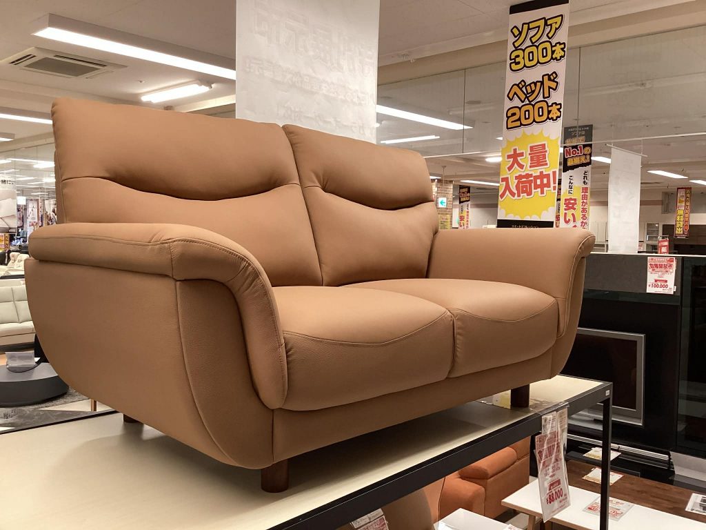 【西岡店　展示現品】革張り2人掛けソファ